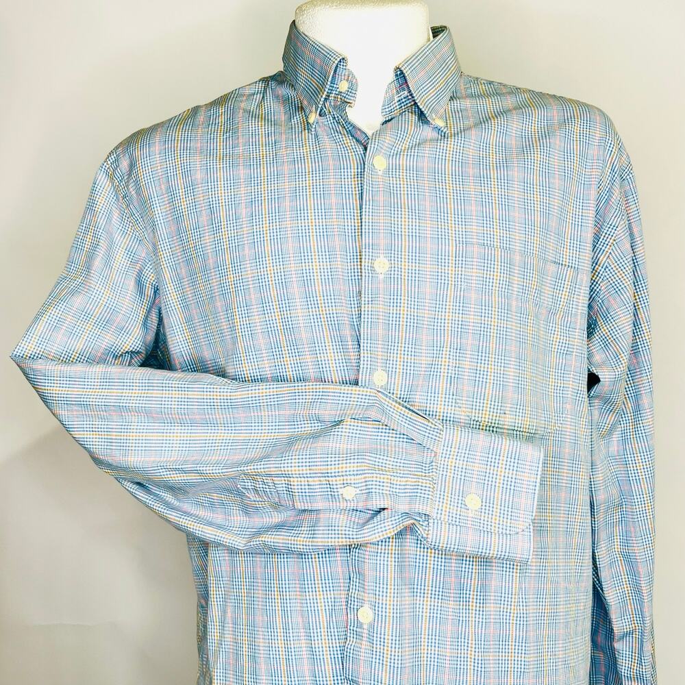 Peter Millar Plaid Button Down Shirt Mens Large Blue Long Sleeve Cotton